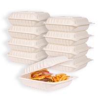 MULMEHË MFPP Plastic Hinged Take Out Containers, 9x9x3", Vented 1-Compartment, White, 200/CS